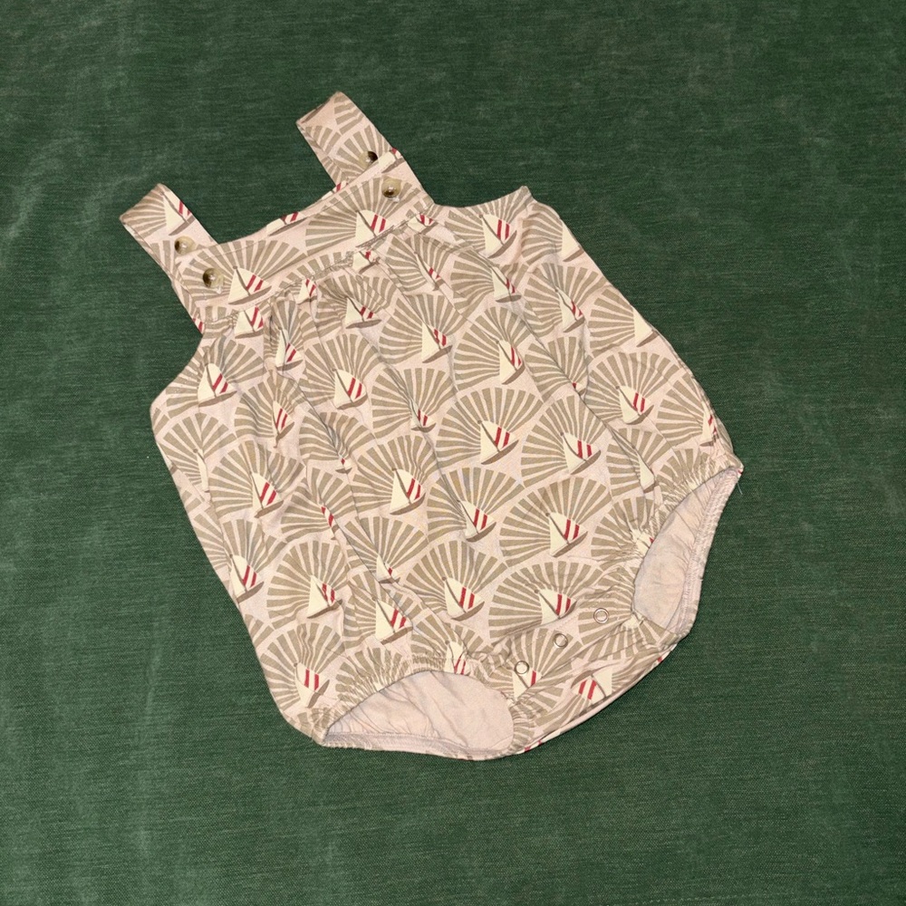 Kate Quinn Beige and Red Nautical Sailboat Patterned One Piece
